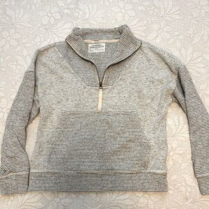 REI Women’s quarter zip sweatshirt. Grey and beige stripe. XS.